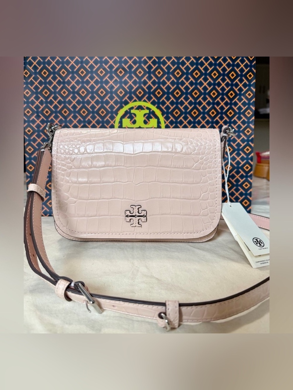 Tory Burch Blush Croc-Embossed Leather Crossbody